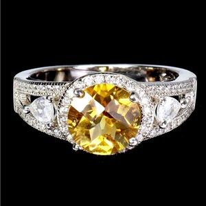 925 Silver Citrine Natural Gemstone. Size 7